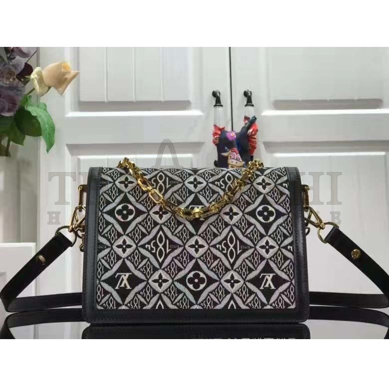 L0vis Vvtt0n LV Women Since 1854 Dauphine MM Handbag Black Monogram Flowers Cowhide Master Quality