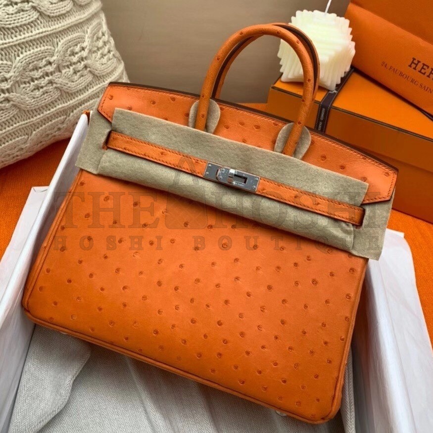H**me5 Orange Birkin 25cm Ostrich Handmade Bag Master Quality
