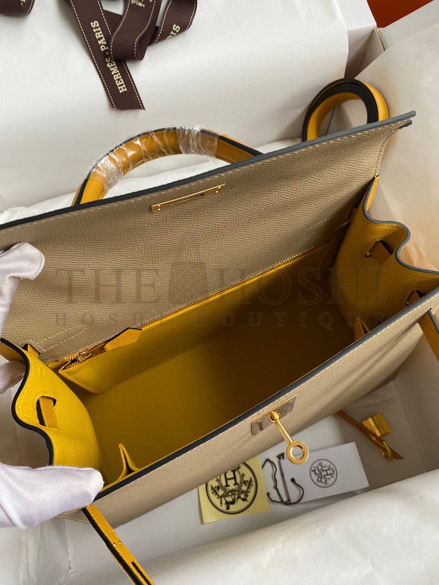 H**me5 Kelly Sellier 28 Bicolor Bag in Trench and Yellow Epsom Calfskin Master Quality