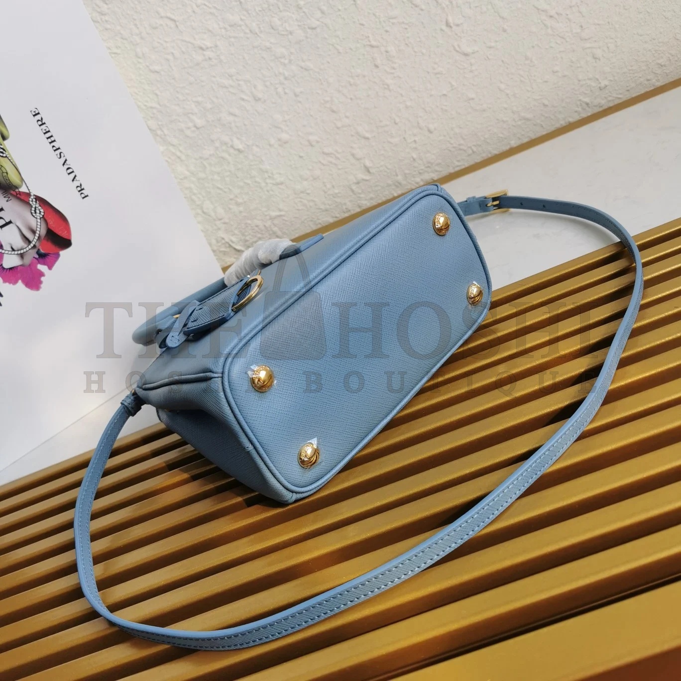 Pra*a Mini Galleria Bag In Light Blue Saffiano Leather Master Quality