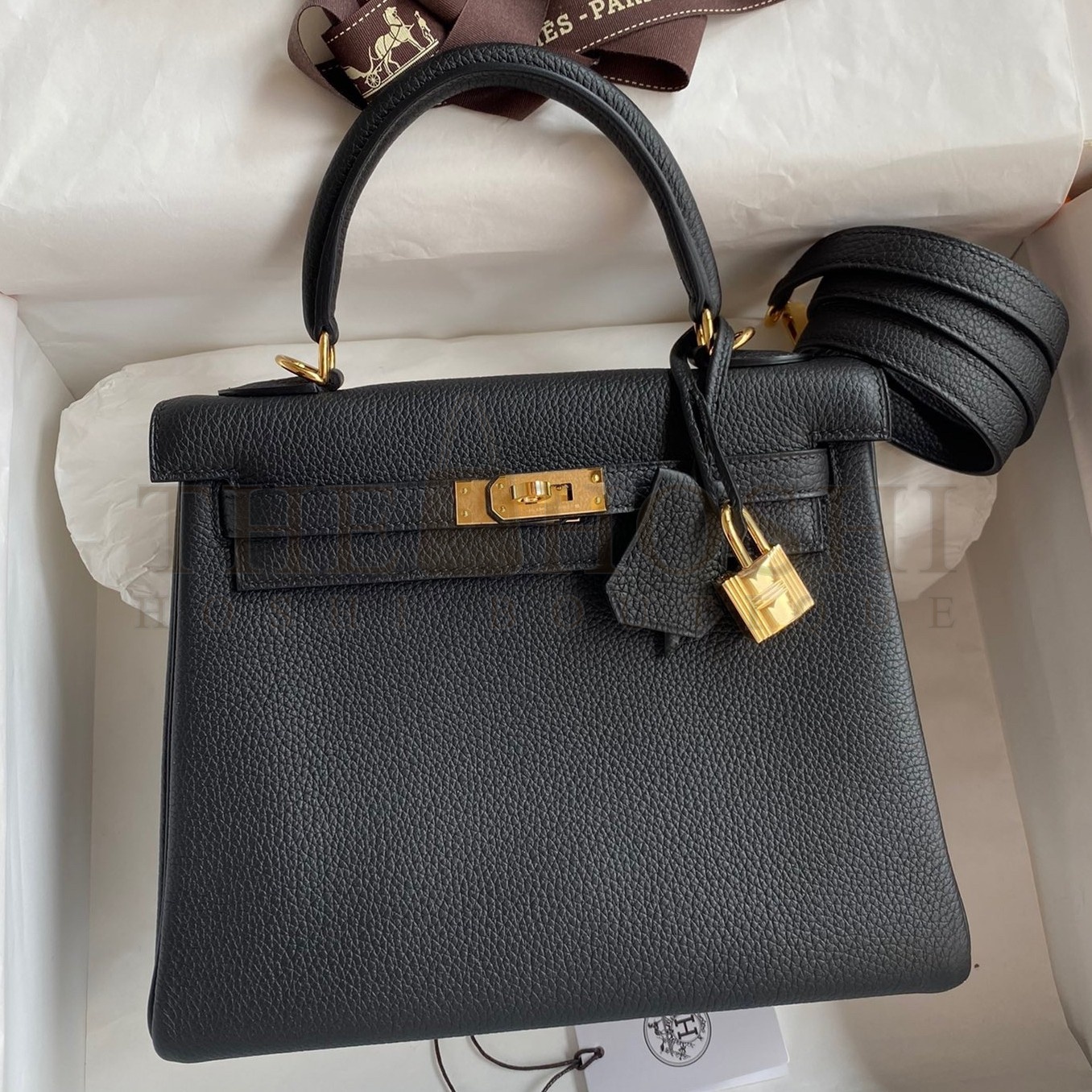 H**me5 Kelly Retourne 25 Handmade Bag In Black Clemence Leather Master Quality