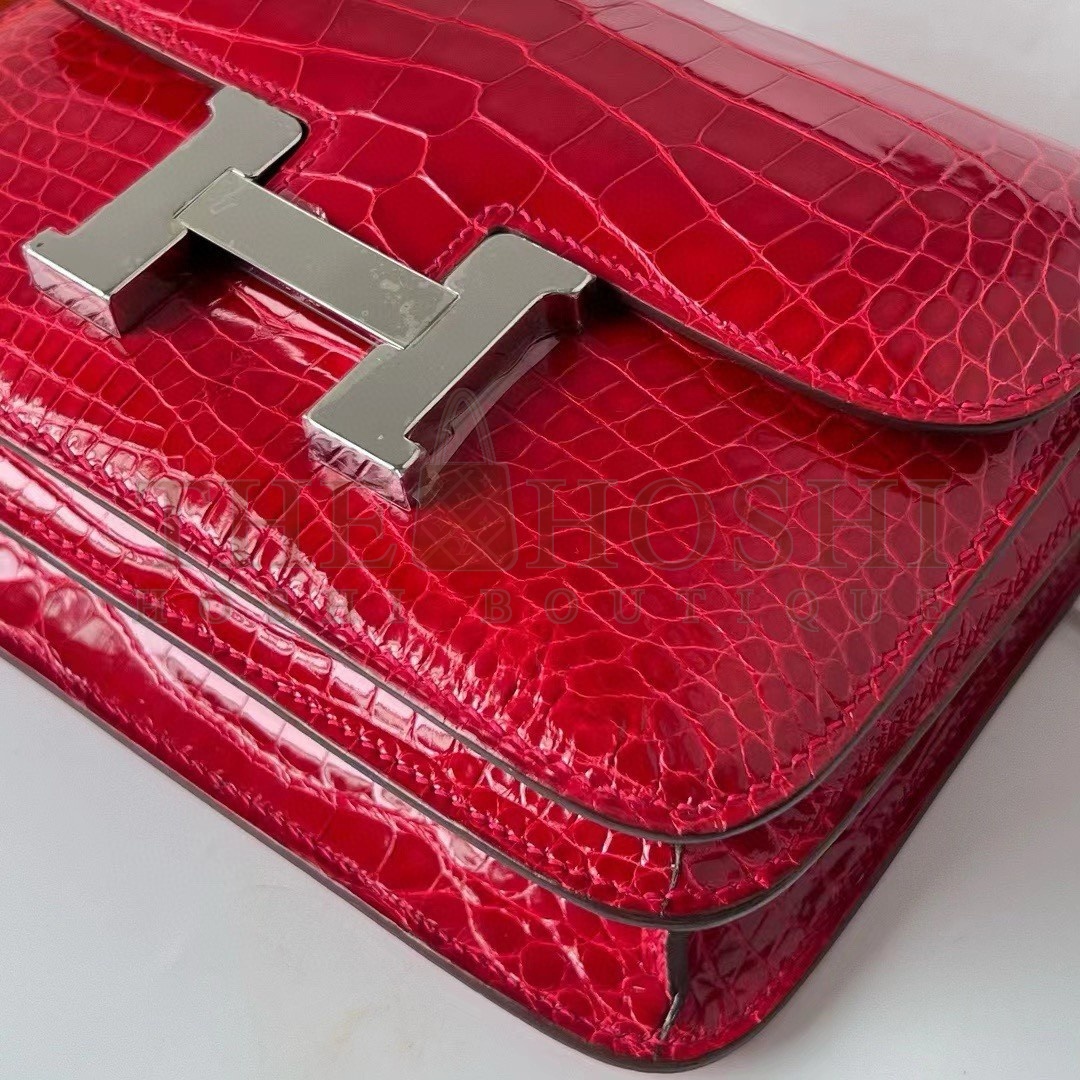 H**me5 Constance 18 Handmade Bag In Red Shiny Alligator Leather Master Quality