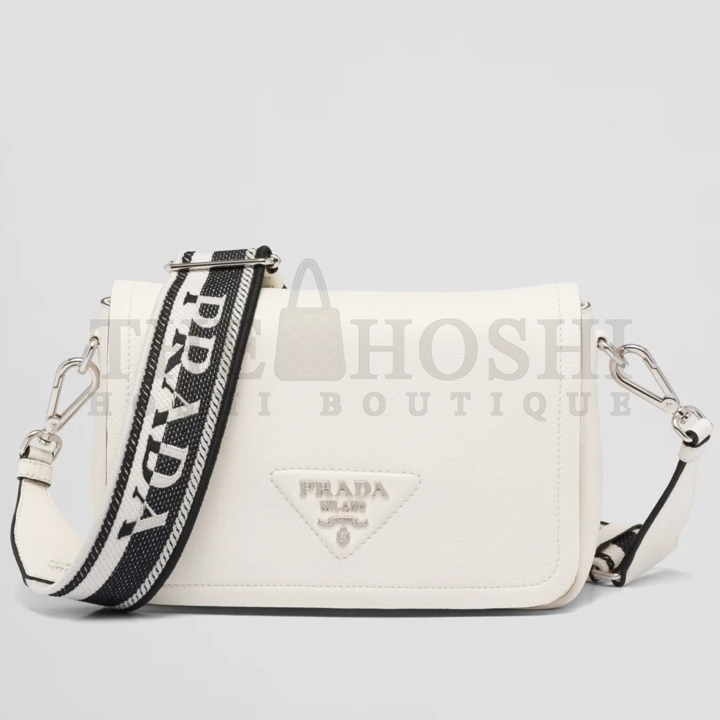 Pra*a Flap Shoulder Bag in White Grained Leather Master Quality