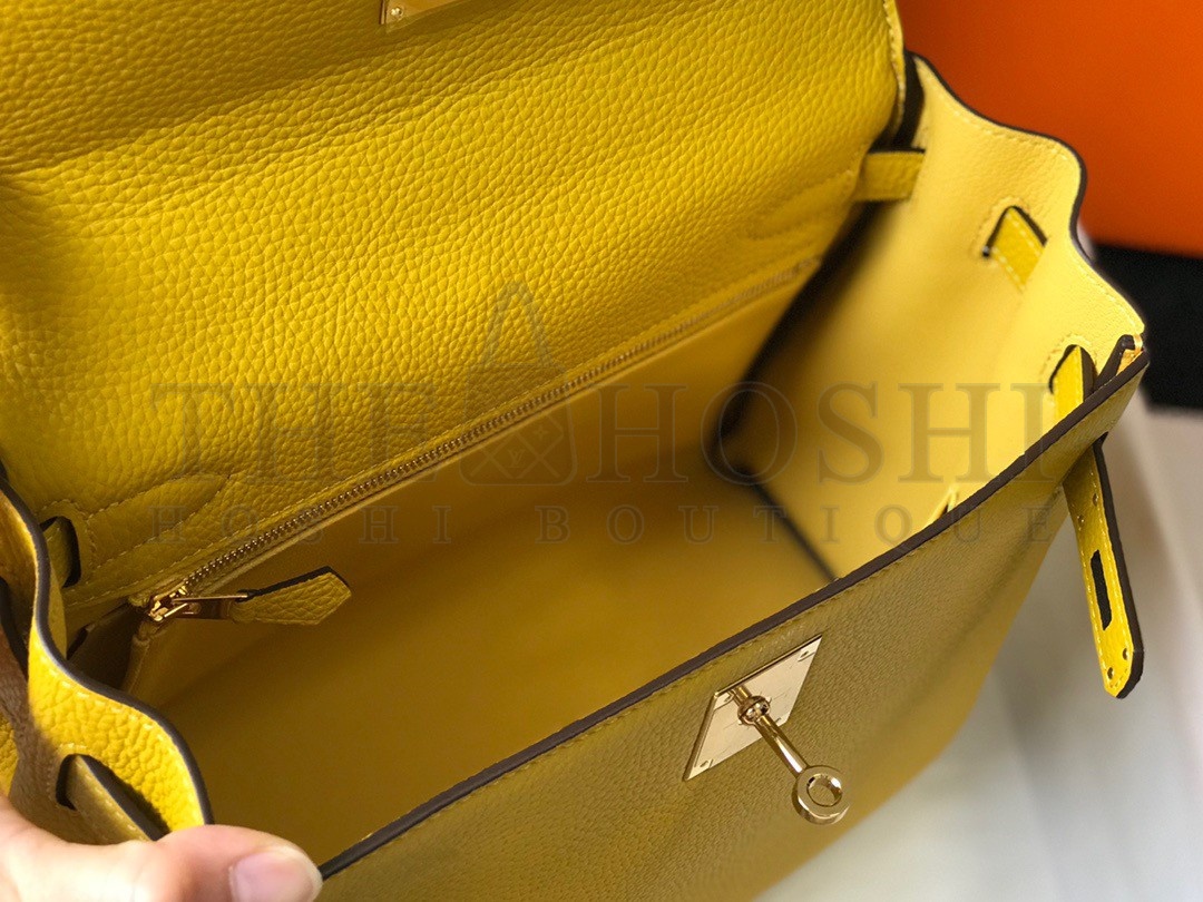 H**me5 Kelly 25cm Retourne Bag in Jaune Ambre Clemence Leather GHW Master Quality