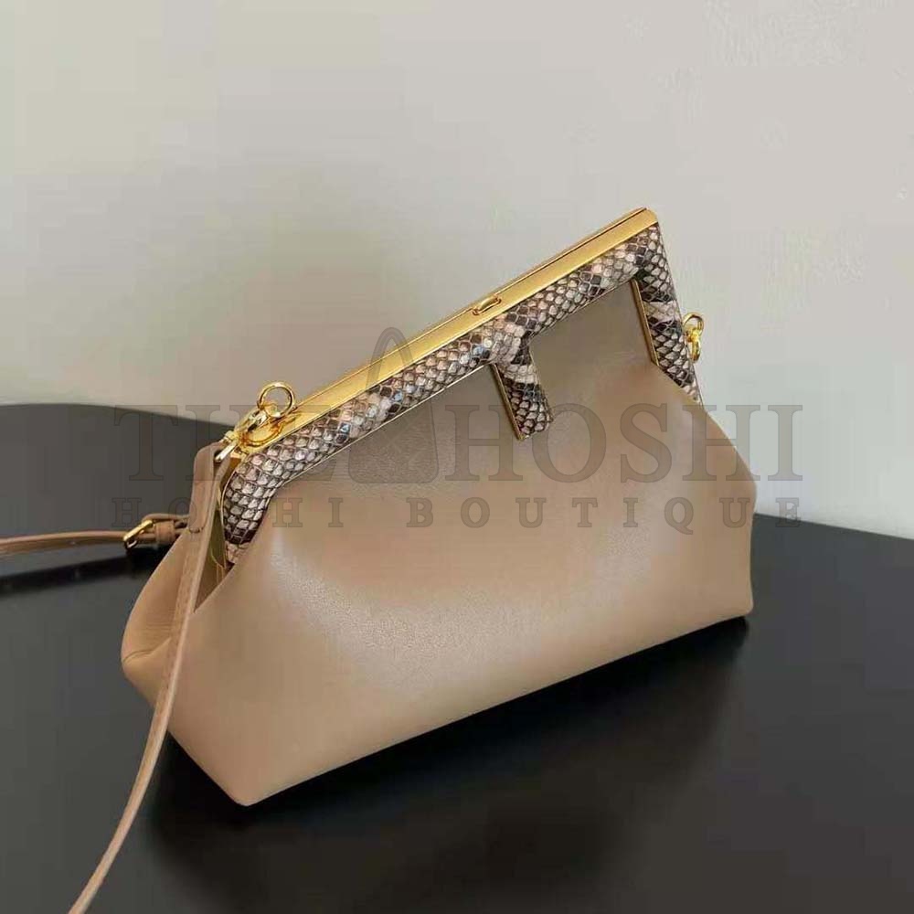 F**di Women First Small Beige Leather Bag with Exotic Details Master Quality