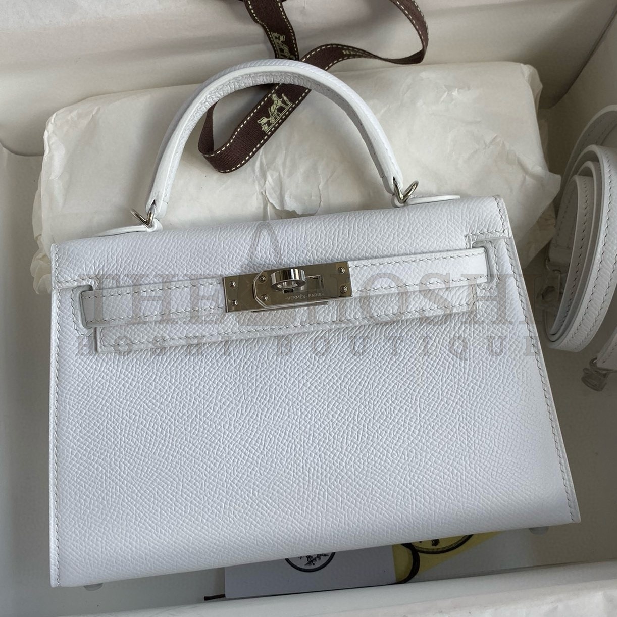 H**me5 Kelly Mini II Sellier Handmade Bag In White Epsom Calfskin Master Quality