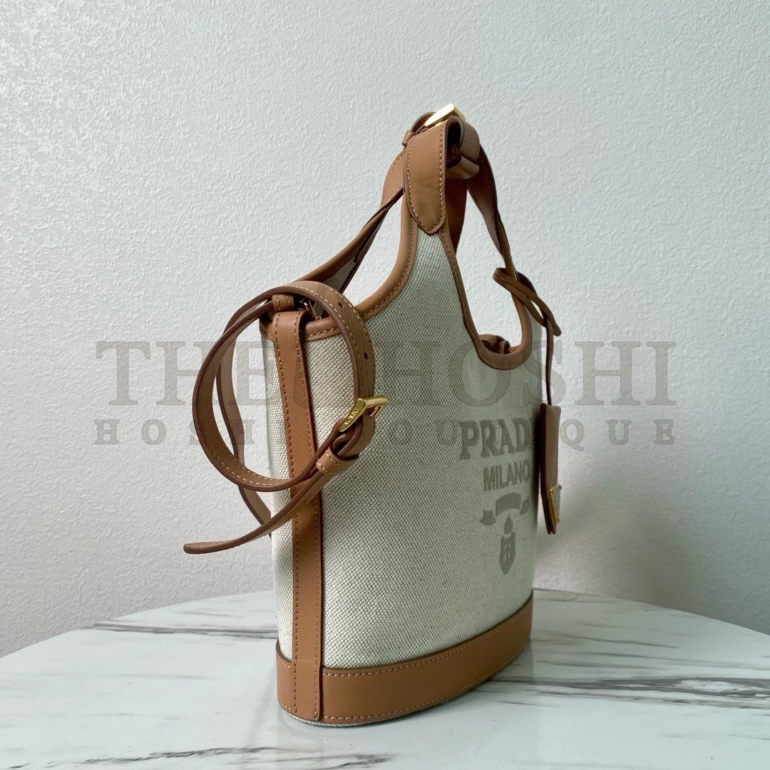 Pra*a Mini Buckle Bag in Linen Blend and Leather Master Quality