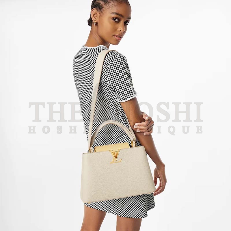 L0vis Vvtt0n LV Women Capucines MM Handbag Yellow Beige Taurillon Leather Canvas Master Quality