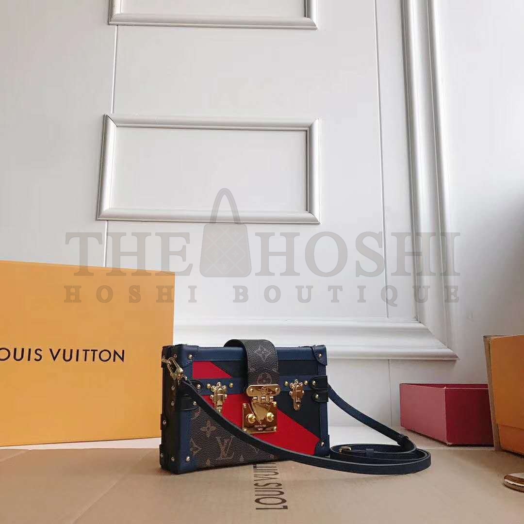 L0vis Vvtt0n LV Women Petite Malle Handbag in Calf Leather and Monogram Coated Canvas Master Quality