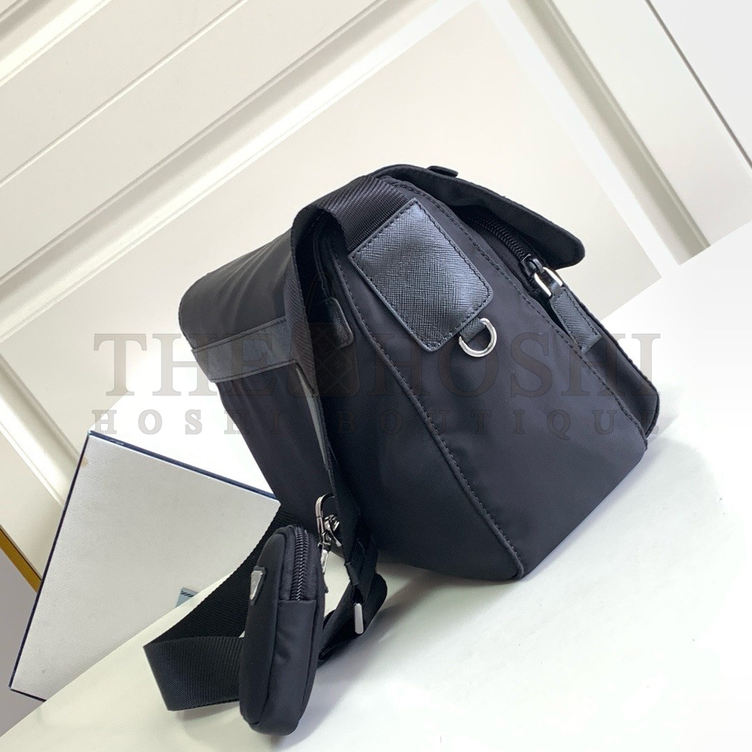 Pra*a Shoulder Bag with Flap in Black Re-Nylon Master Quality