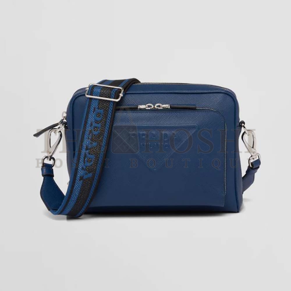 Pra*a Women Saffiano Leather Shoulder Bag With Iconic Pra*a Material-Navy Master Quality