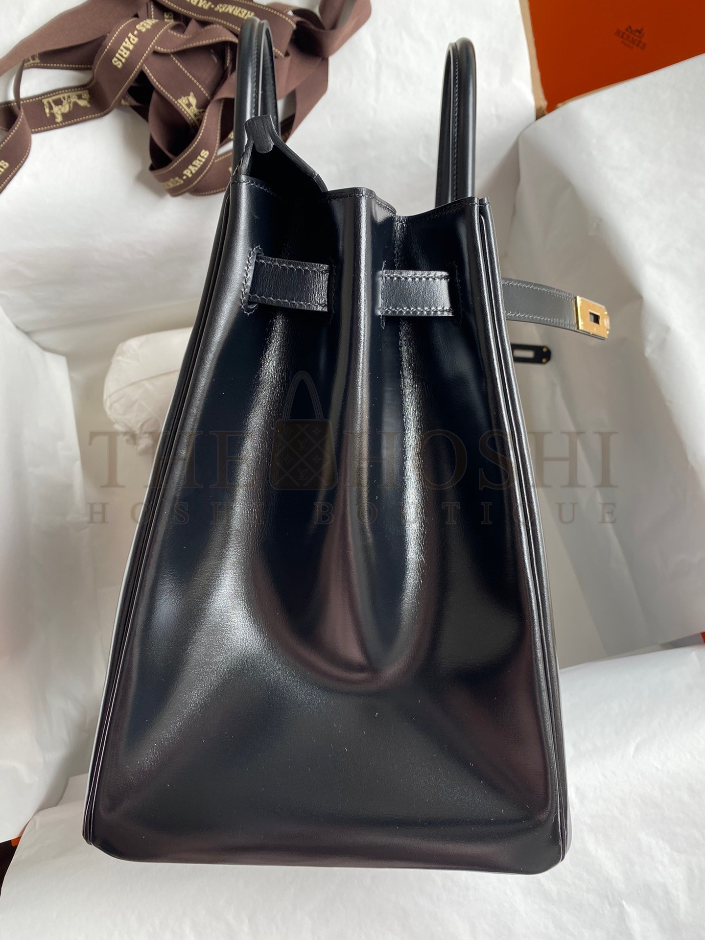 H**me5 Birkin 40 Retourne Handmade Bag In Black Box Calfskin Master Quality