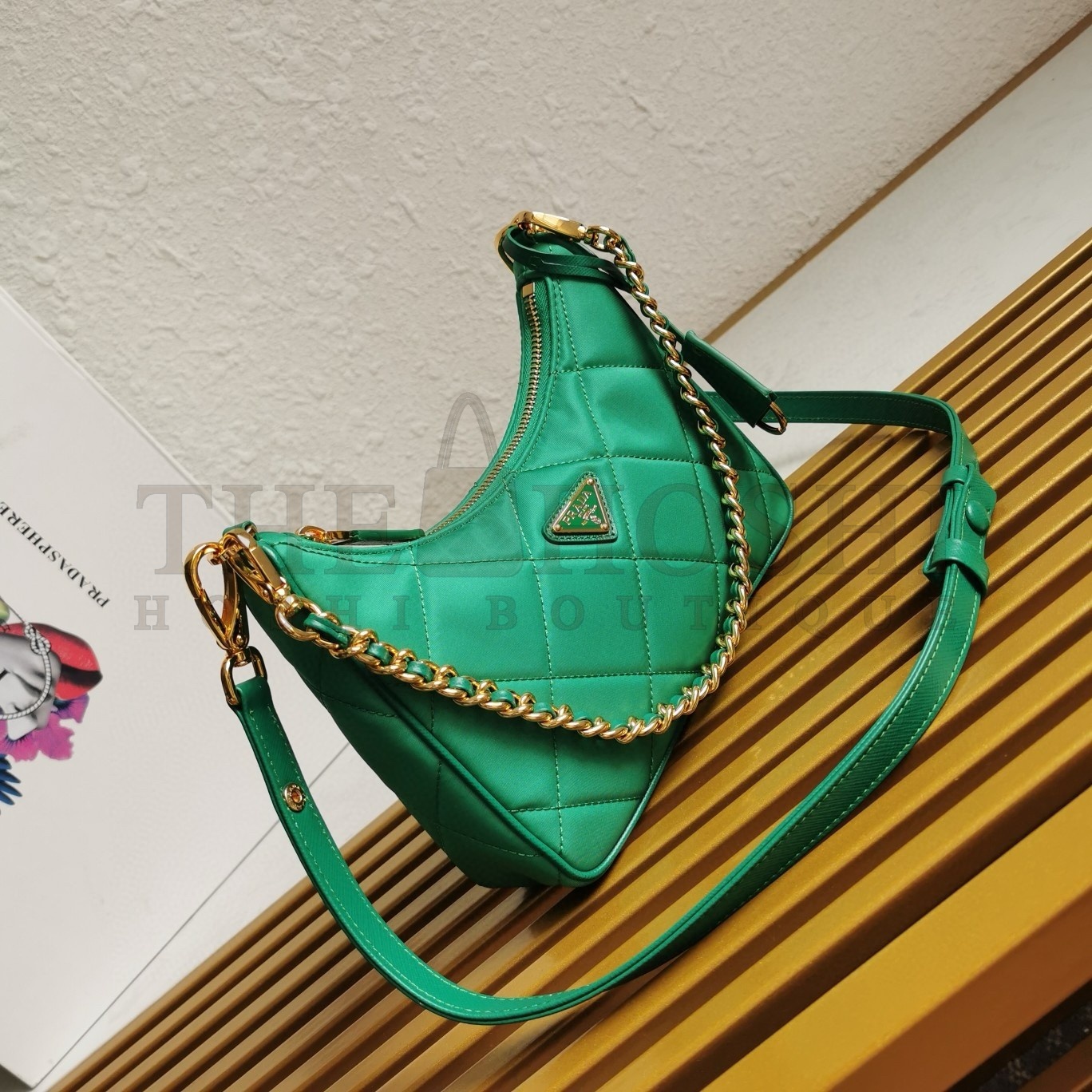 Pra*a Re-Edition 1995 Chaine Mini Bag in Green Re-Nylon Master Quality