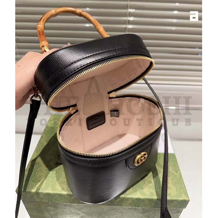 Gvc*1 Women GG Mini Bamboo Shoulder Bag Black Leather Bamboo Handle Double G Master Quality