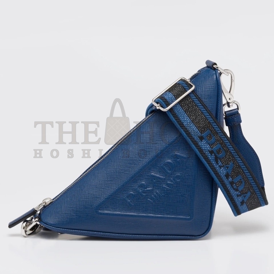 Pra*a Triangle Shoulder Bag In Blue Saffiano Leather Master Quality