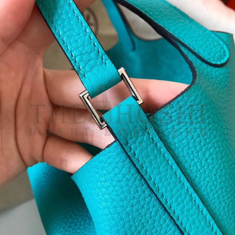 H**me5 Blue Paon Picotin Lock MM 22cm Handmade Bag Master Quality