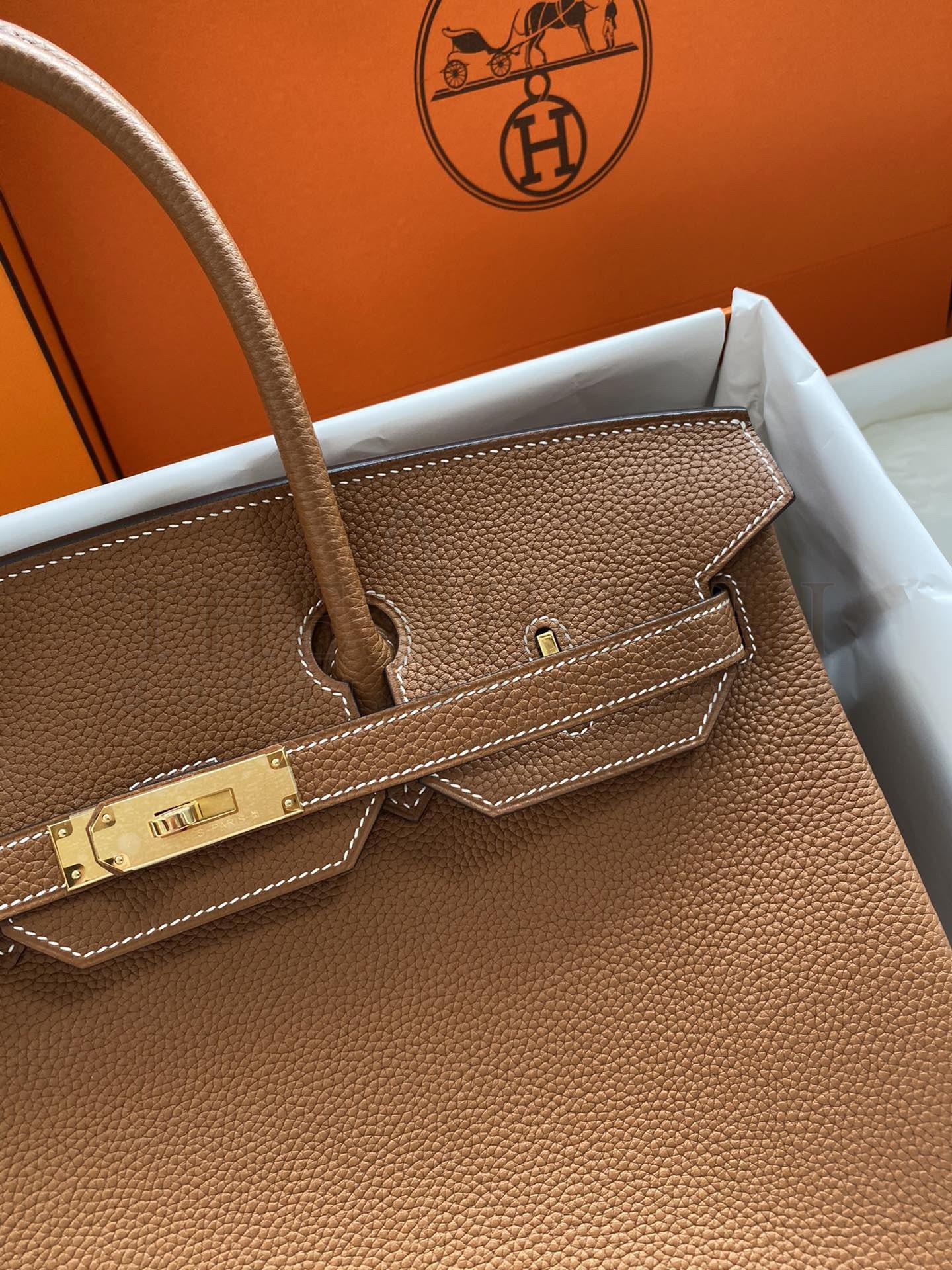 H**me5 Birkin 35 Retourne Handmade Bag In Gold Clemence Leather Master Quality