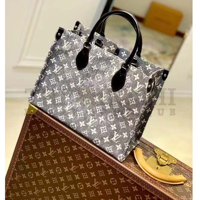 L0vis Vvtt0n LV Women OnTheGo MM Tote Gray Denim Textile Jacquard Master Quality