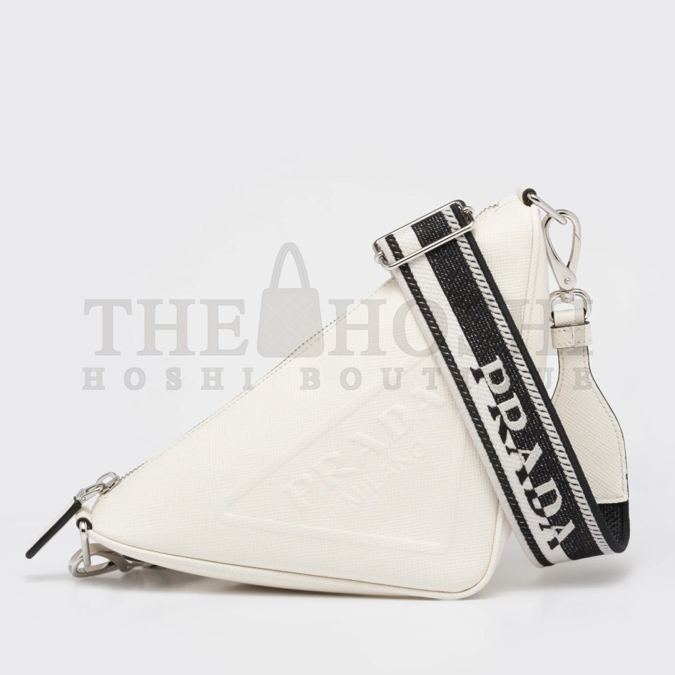 Pra*a Triangle Shoulder Bag In White Saffiano Leather Master Quality