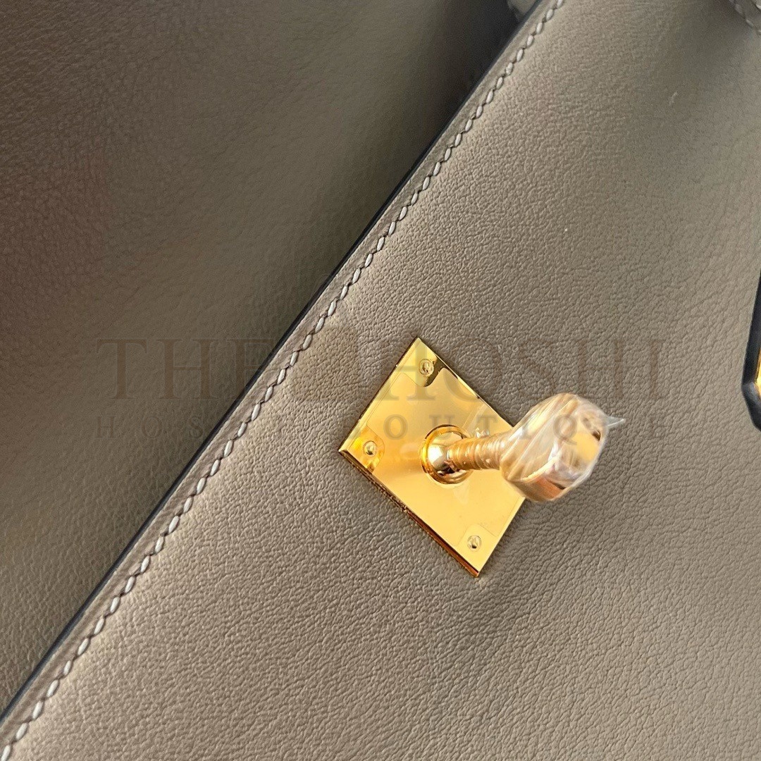 H**me5 Kelly Pochette Handmade Bag In Taupe Swift Calfskin Master Quality