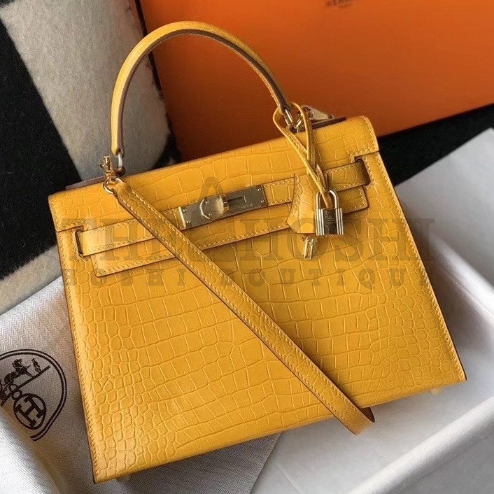 H**me5 Kelly 25cm Bag In Yellow Embossed Crocodile Master Quality