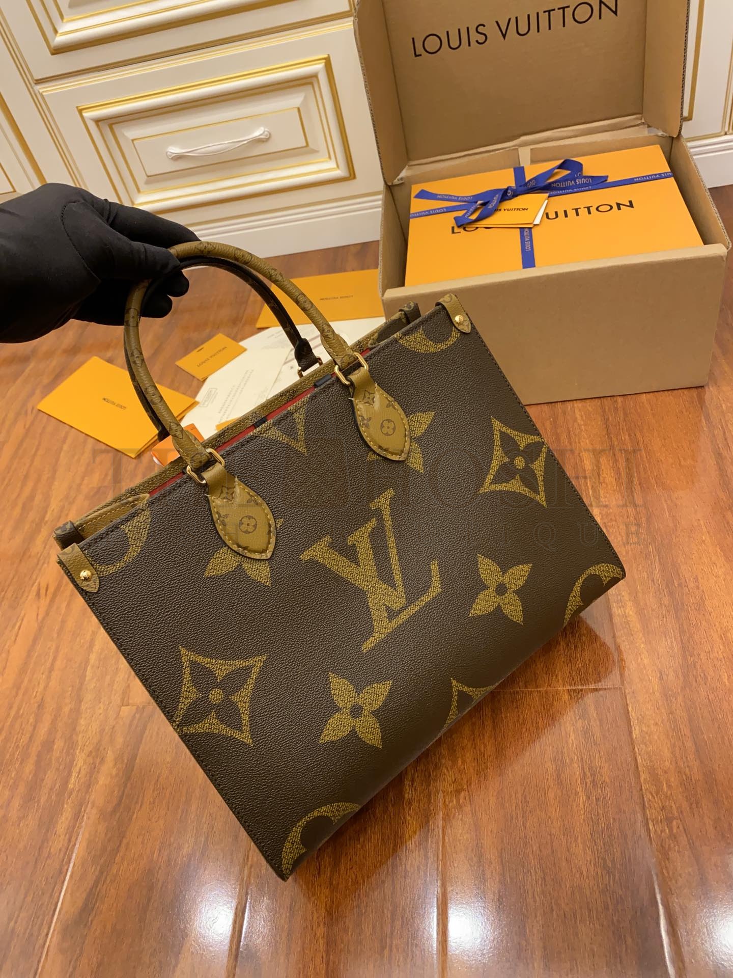 L0vis Vvtt0n Onthego Women LV Tote Bag in Monogram Giant Canvas-Brown Master Quality