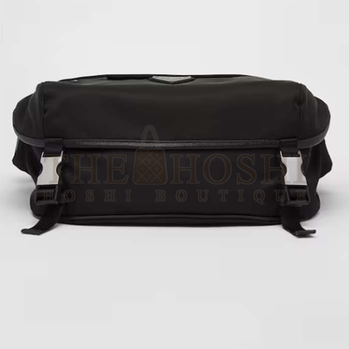 Pra*a Unisex Re-Nylon Saffiano Leather Shoulder Bag Black Fabric Flap Closure Master Quality