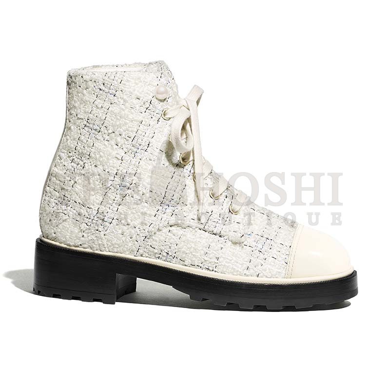 Ch**el Women Ankle Boots in Tweed & Calfskin 3.6 cm Heel-Beige Master Quality