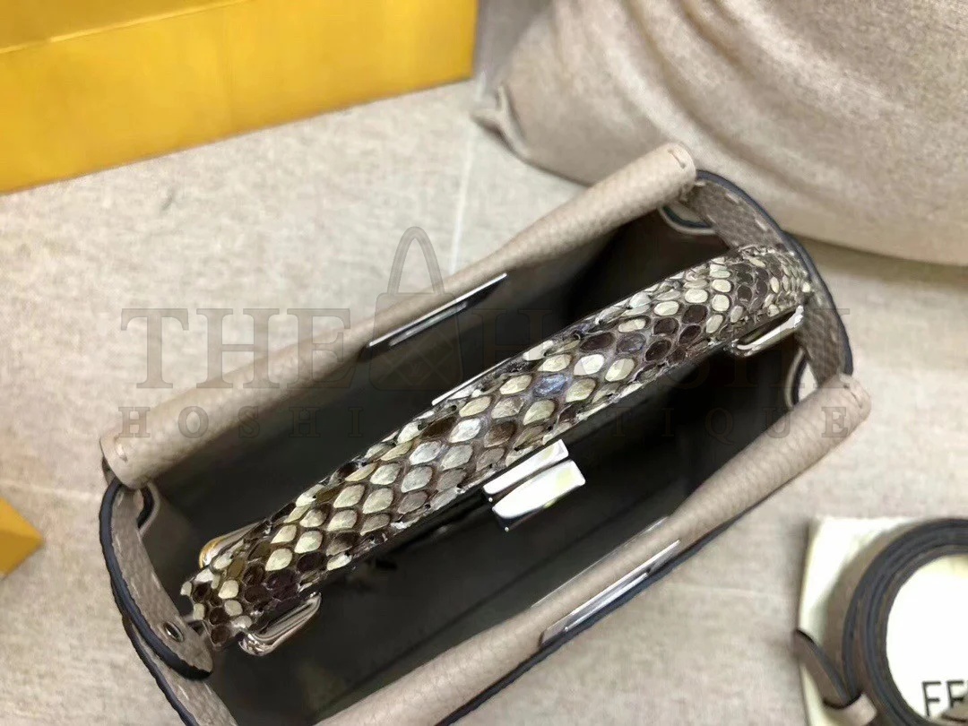 F**di Peekaboo Mini Selleria Grey Bag with Python Leather Handle Master Quality