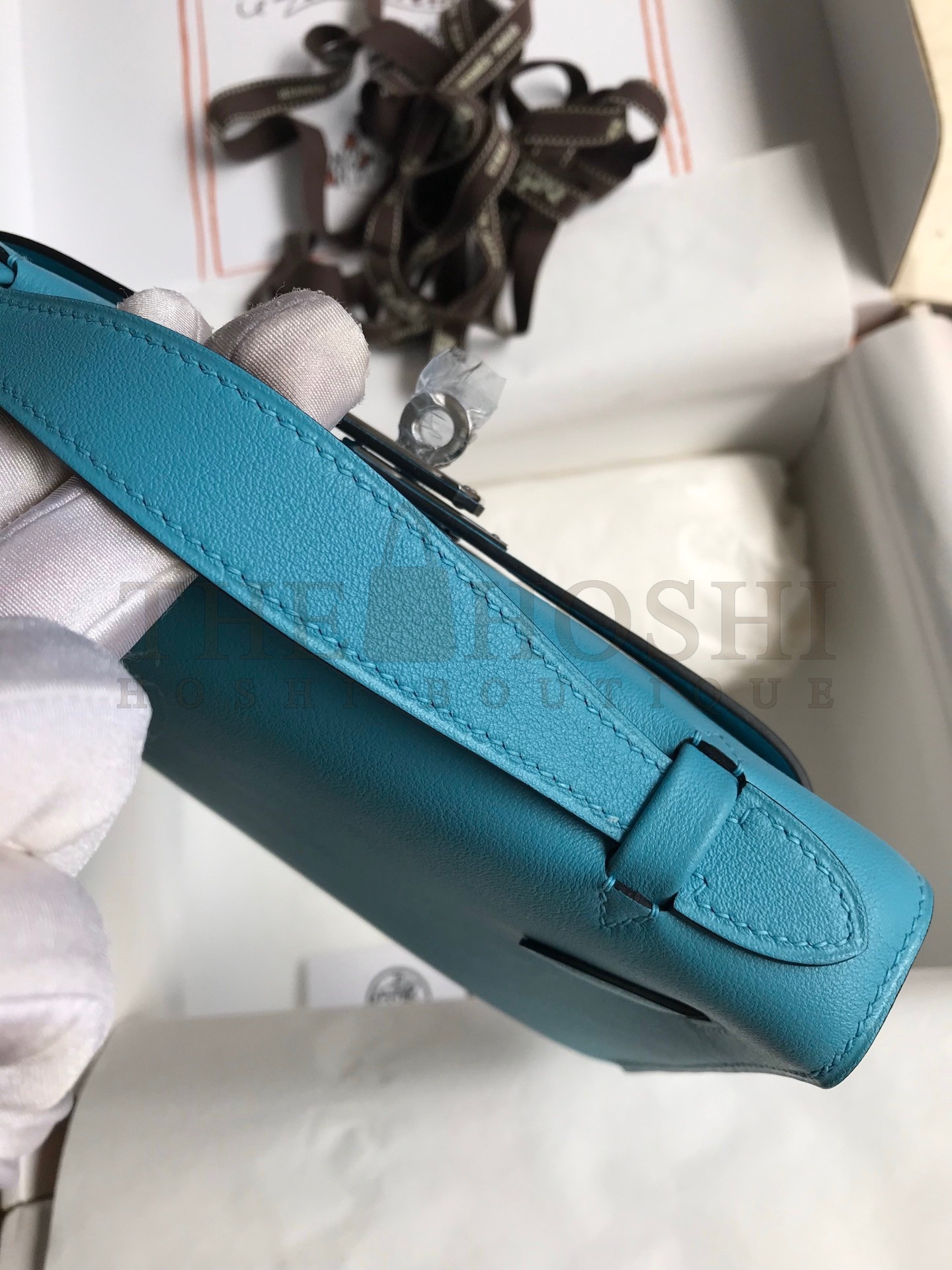 H**me5 Kelly Pochette Handmade Bag In Blue du Nord Swift Calfskin Master Quality