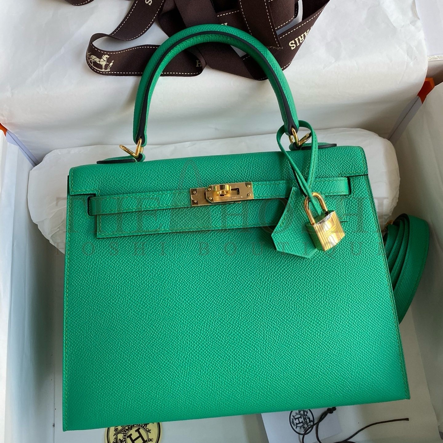 H**me5 Kelly Sellier 25 Handmade Bag In Vert Jade Epsom Calfskin Master Quality