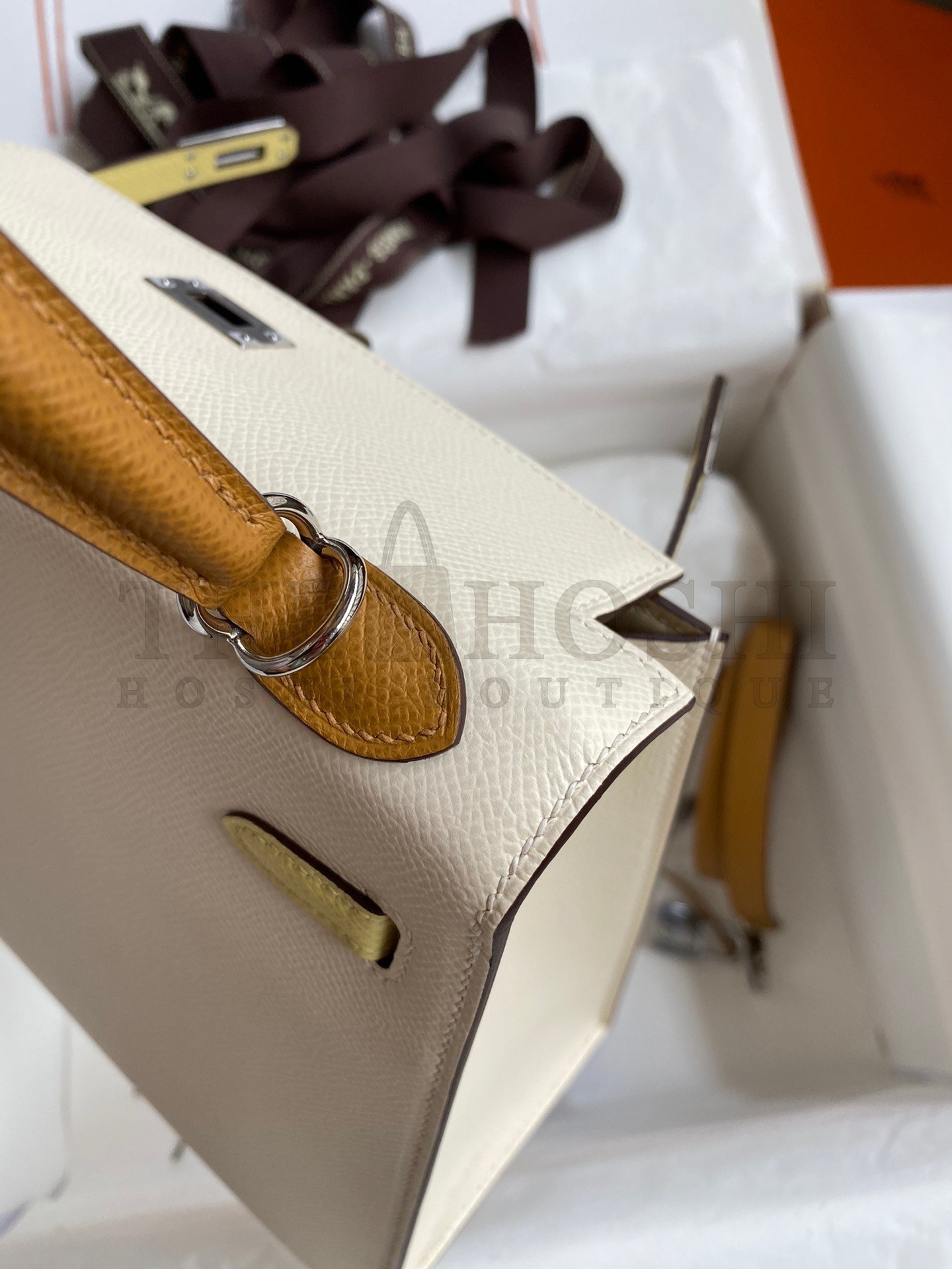H**me5 Kelly Sellier 25 Tricolor Bag in Craie/Sesame/Yellow Epsom Calfskin Master Quality