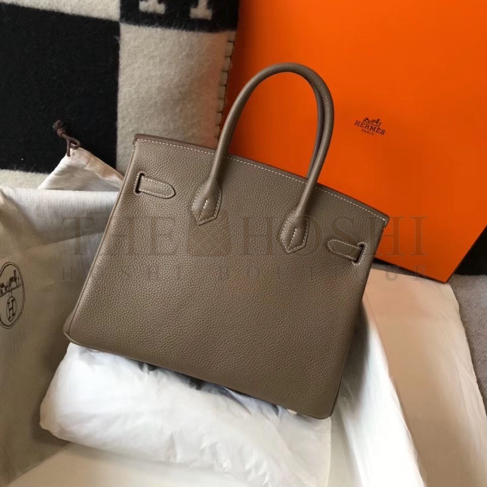 H**me5 Birkin 30 Bag in Taupe Grey Clemence Leather with GHW Master Quality