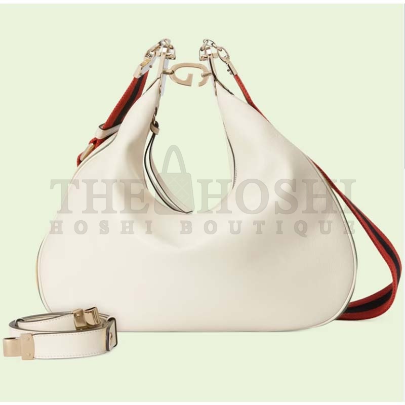 Gvc*1 Women GG Attache Large Shoulder Bag White Leather Green Yellow Web Master Quality