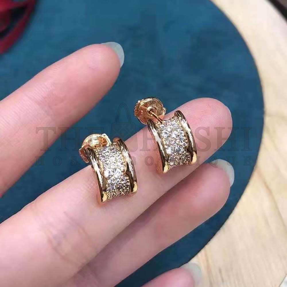 Bv1g*ai Women B.zero1 Earrings in 18 KT Rose Gold Set with Pave D1am0nds on the Spiral Master Quality