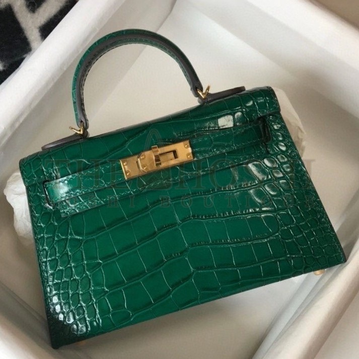 H**me5 Kelly Mini II Bag In Green Embossed Crocodile Calfskin Master Quality