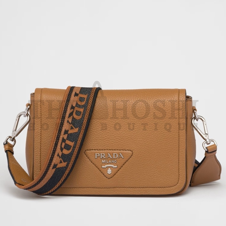 Pra*a Flap Shoulder Bag in Brown Grained Leather Master Quality