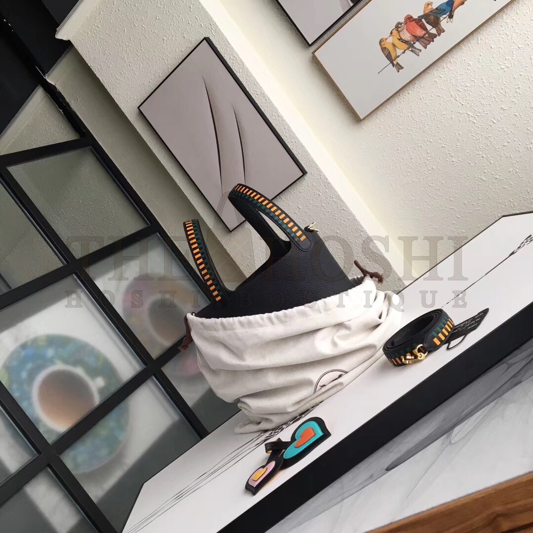 H**me5 Black Picotin Lock 22cm Braided Handle Bag Master Quality