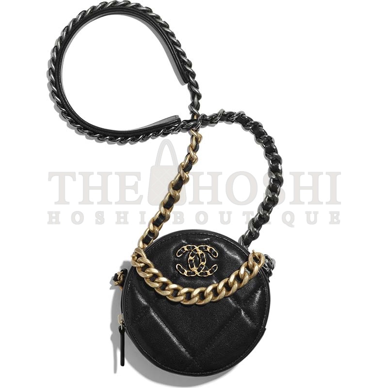 Ch**el Women Ch**el 19 Clutch with Chain Lambskin Gold Silver-Tone &amp; Ruthenium Black Master Quality