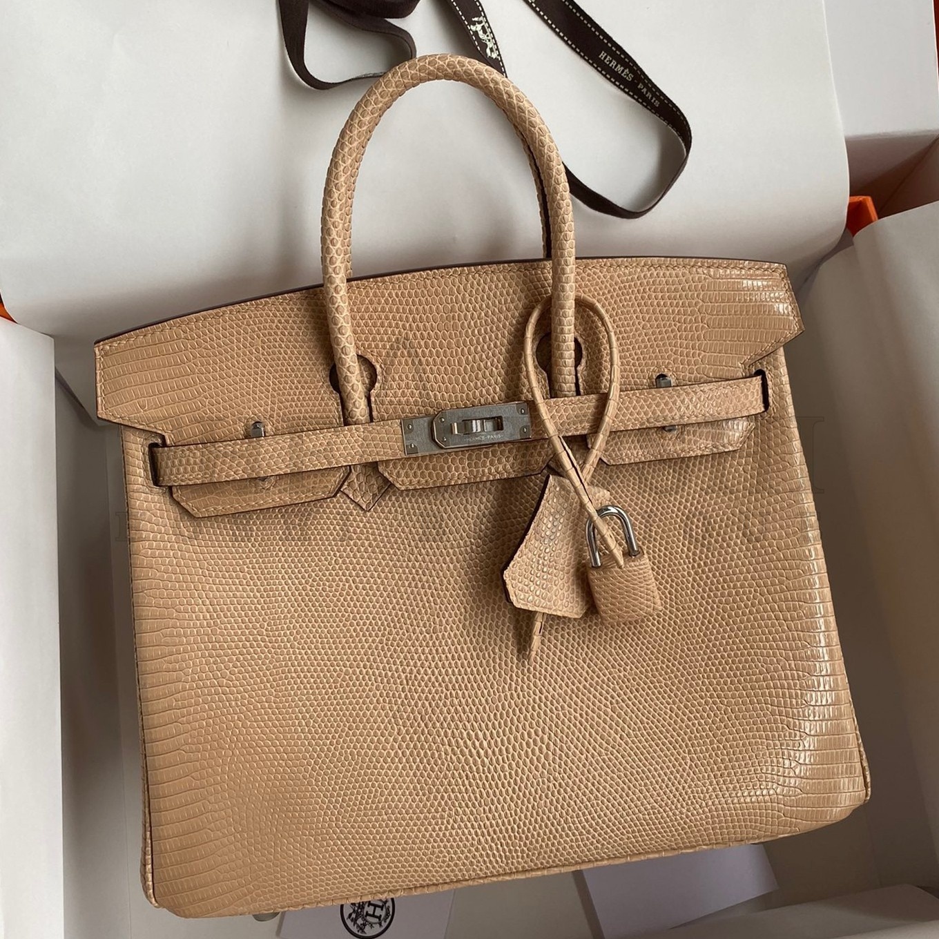 H**me5 Birkin 25 Retourne Handmade Bag In Beige Lizard Leather Master Quality