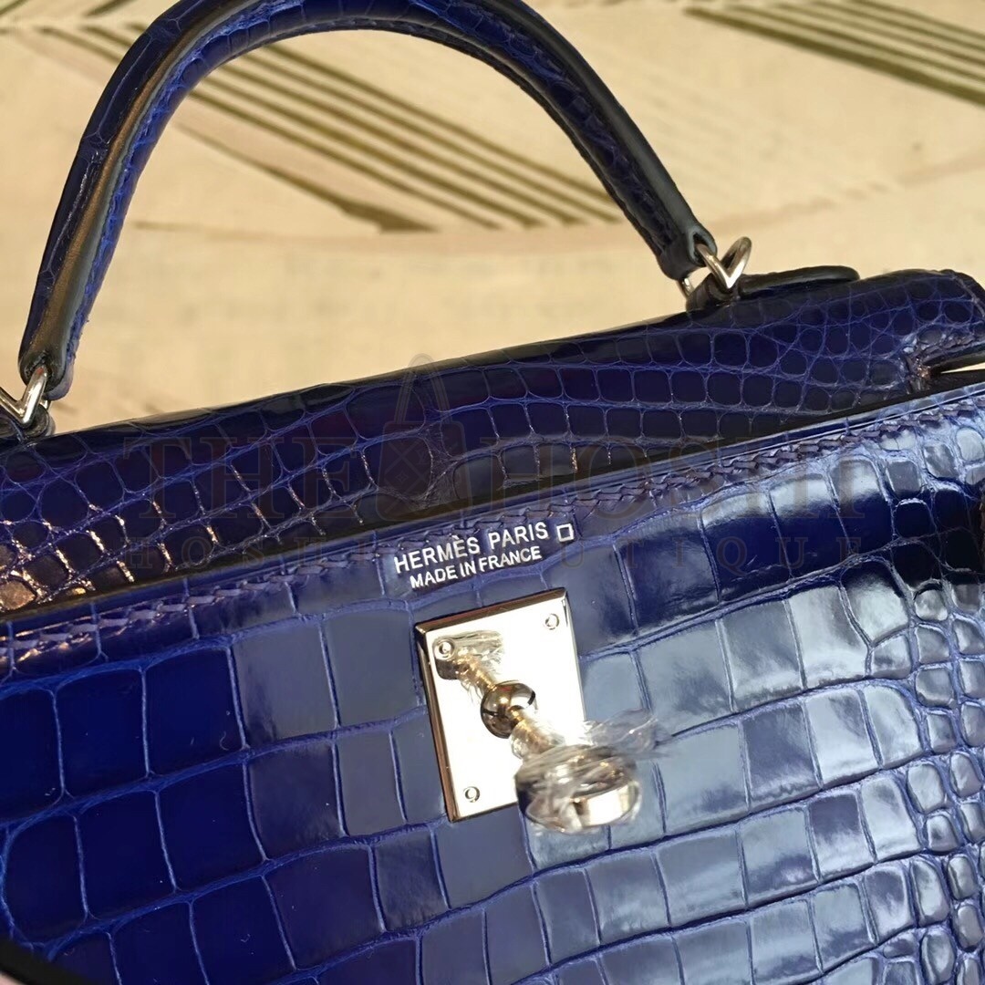 H**me5 Blue Alligator Kelly Mini II Handmade Bag Master Quality
