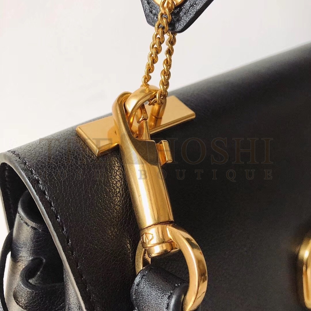 Va1e*ntin0 Small Vring Handbag In Black Buffalo Leather Master Quality