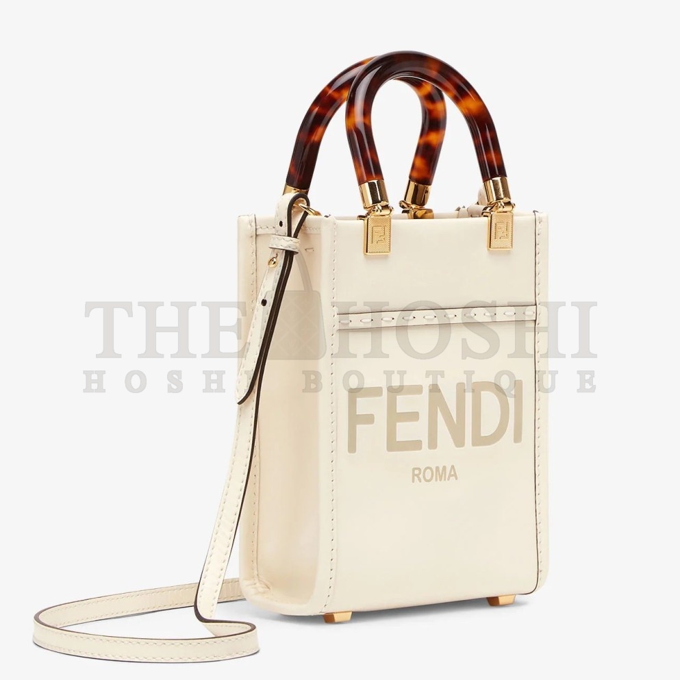 F**di Mini Sunshine Shopper Bag In White Leather Master Quality