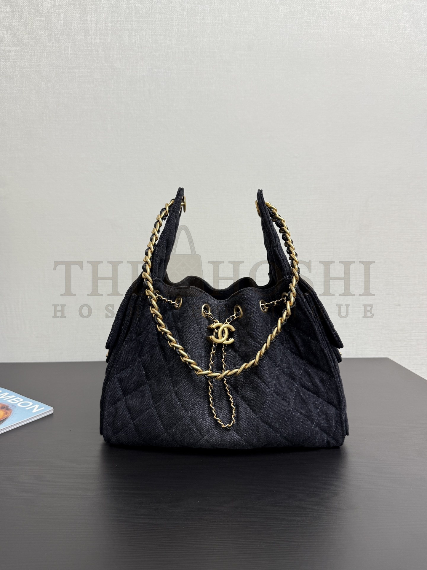 Ch**el 25C AS5631 Hobo Drawstring Bag Washed Denim with Gold Chain 22*12.5*20CM Master Quality