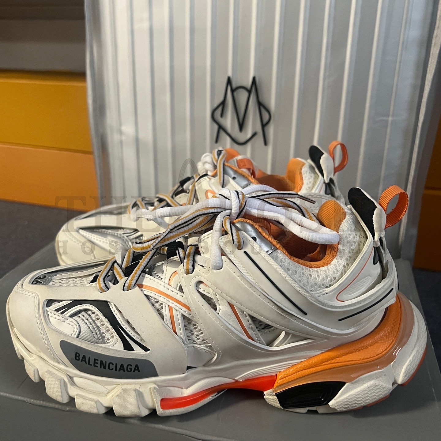 Ba1en*iaga Track 1.0 Sneakers – White Orange, Chunky Dad Shoes for Men and Women Master Quality