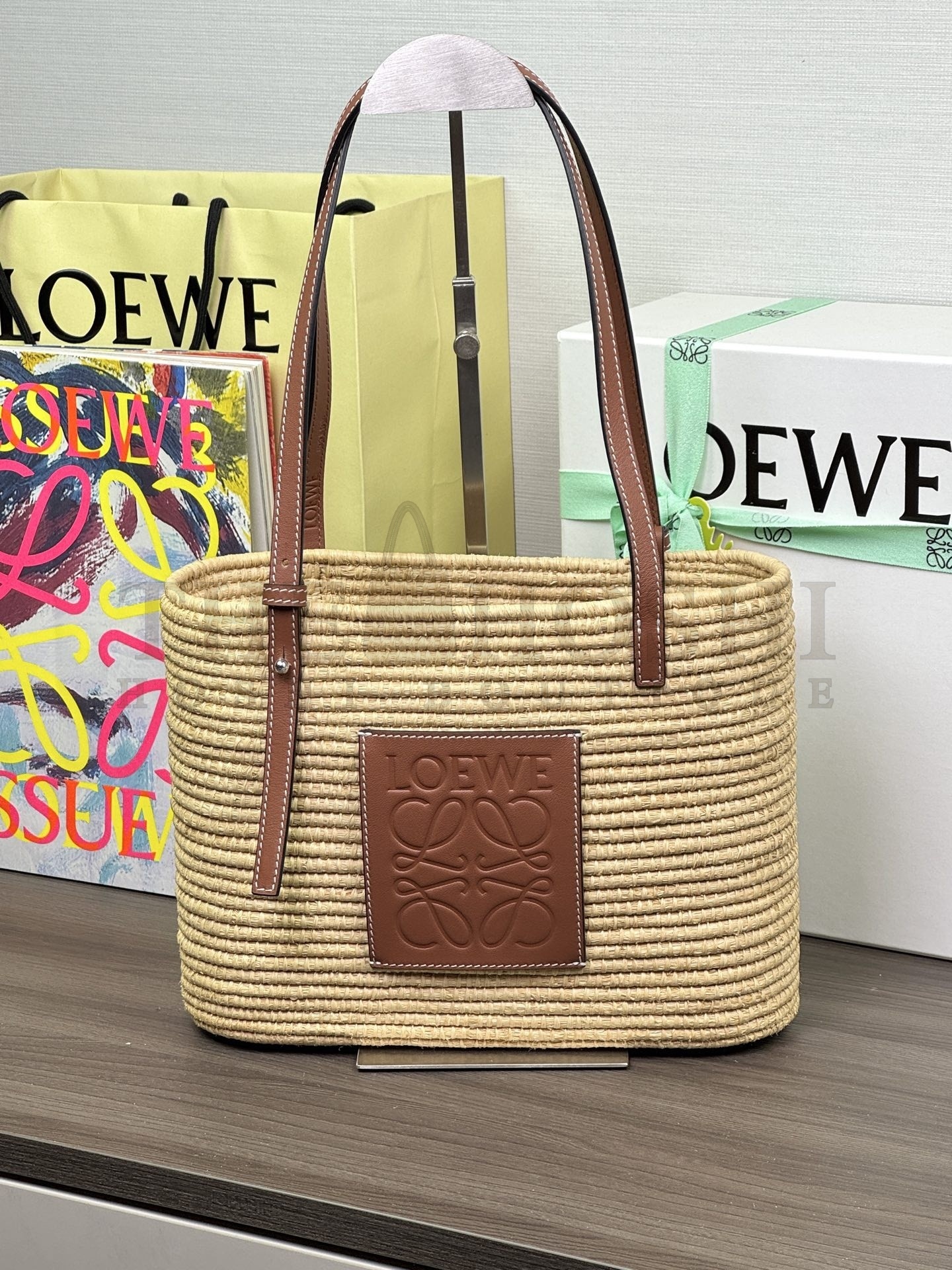 L0ew* Raffia Cowhide Tote Bag 28x20x10cm Master Quality