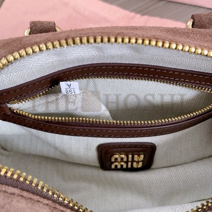 Miu Miu M1um1u Suede Bowling Bag Brown Calfskin Leather 22x10.5x7.5cm 5BB142 Master Quality