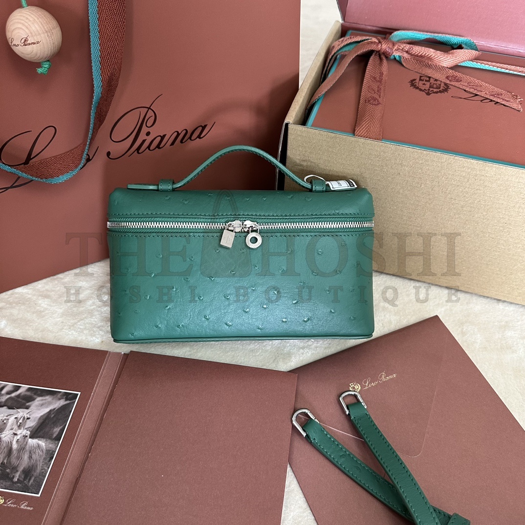 L0r0 P1ana LP L19 Extra Pocket Ostrich Leather Clutch Crossbody Bag 19x6.5x11cm Master Quality