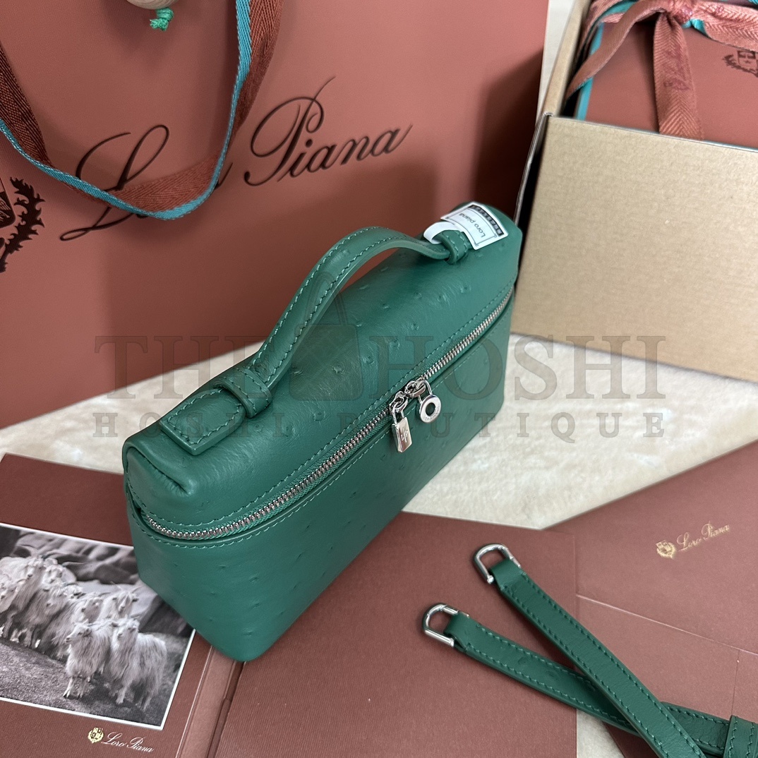 L0r0 P1ana LP L19 Extra Pocket Ostrich Leather Clutch Crossbody Bag 19x6.5x11cm Master Quality