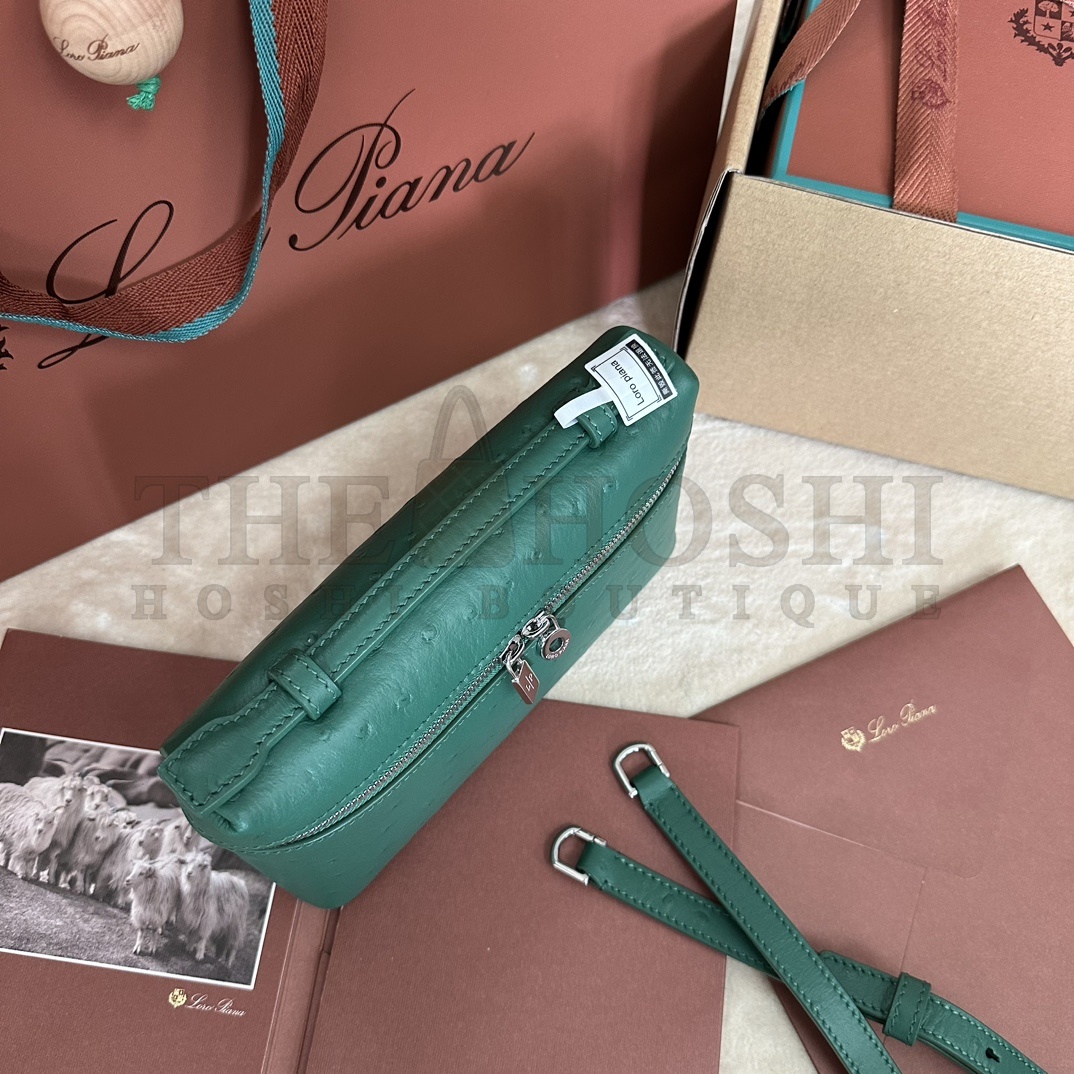 L0r0 P1ana LP L19 Extra Pocket Ostrich Leather Clutch Crossbody Bag 19x6.5x11cm Master Quality